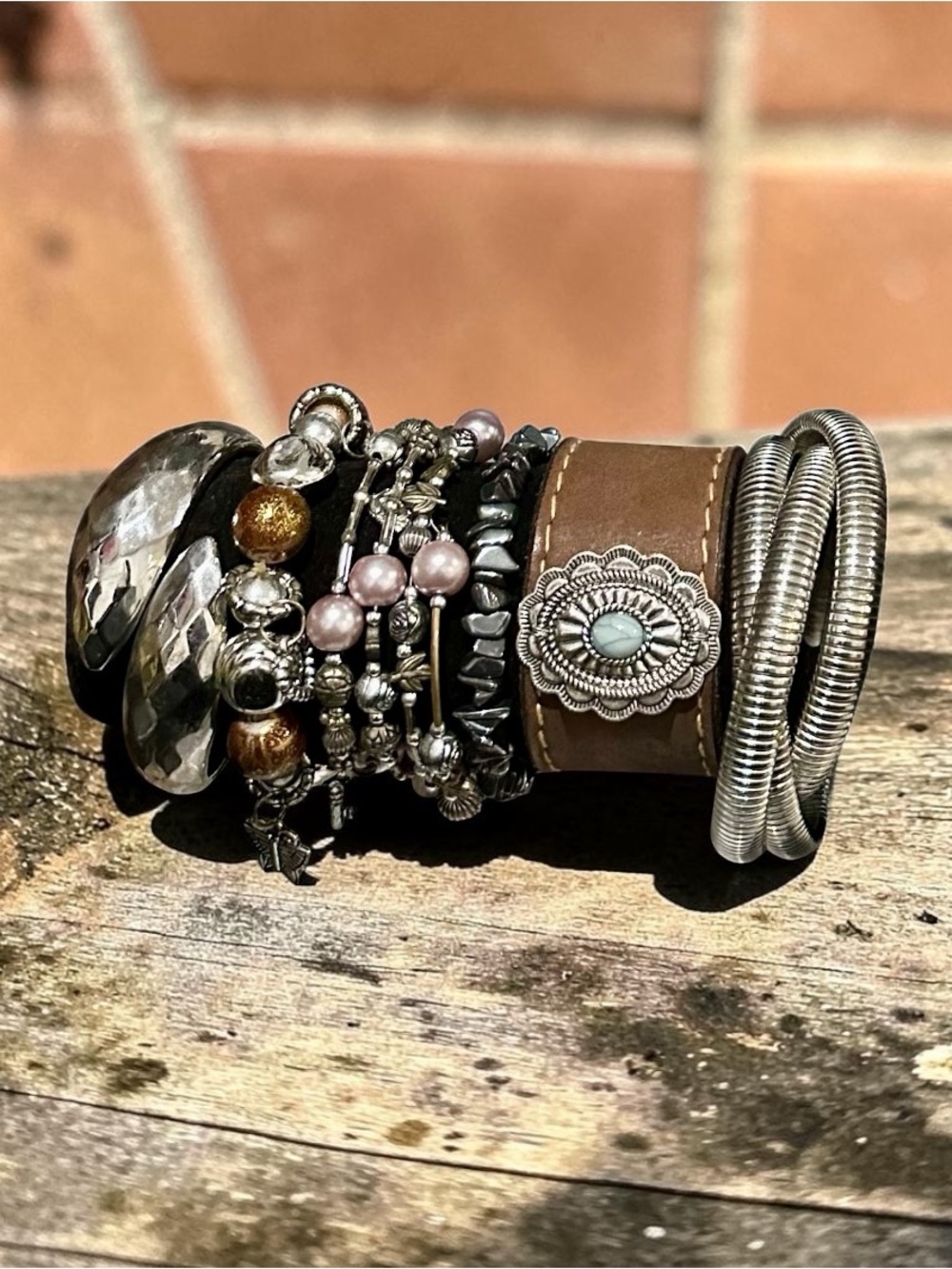 Signature Faith Western Boho Leather Cuff Bracelet Stack Silver Southwestern